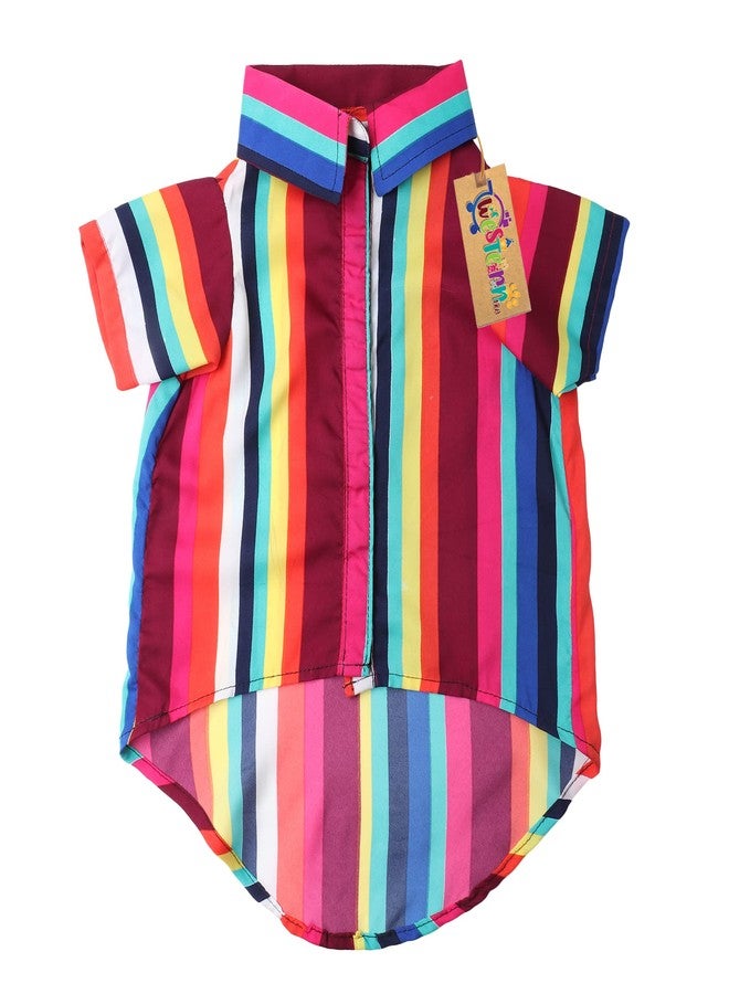 ويستيرن إرا قميص قطني مطبوع من ويسترن إيرا، قميص أساسي للكلاب يسمح بمرور الهواء، قميص فائق النعومة، قميص خفيف الوزن لطيف لحيواناتك الأليفة، ملابس مريحة للغاية للكلاب (طبعة مخططة ملونة) (كبير - 20 بوصة) - Image 5